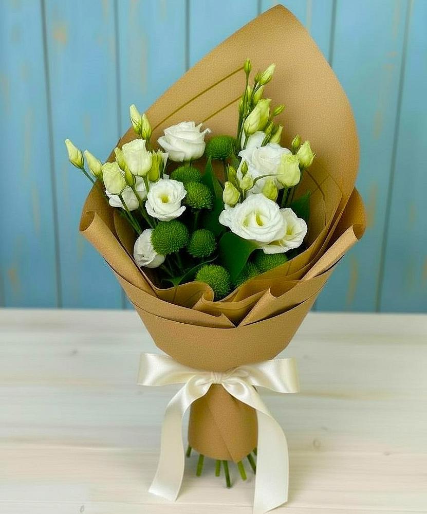 Букет цветов из: Хризантемы и Лизиантусы в Каратузском