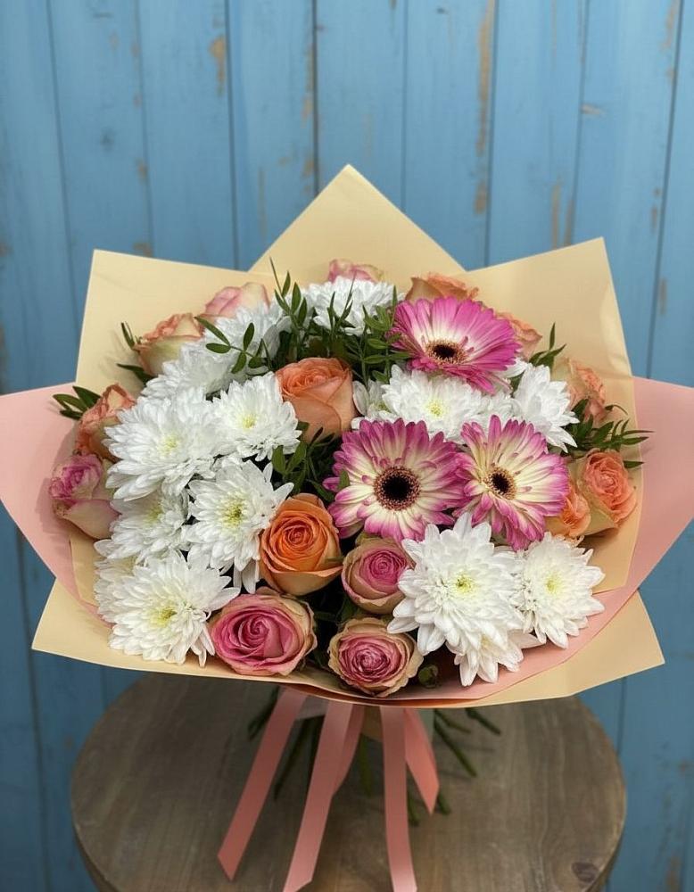 Букет цветов из: Розы, Герберы и Хризантемы в Каратузском