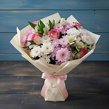 Букет цветов из:  Хризантемы, Альстромерии и Розы #REPLACE_PRED# Каратузском