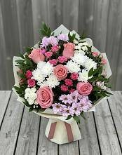 Букет цветов из:  Альстромерии, Гвоздики, Розы и Хризантемы в Каратузском