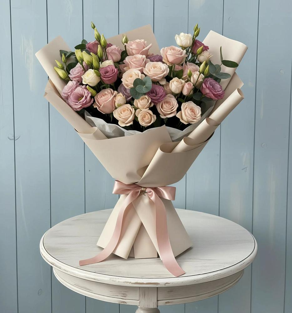 Букет цветов из: Розы и Лизиантусы в Каратузском