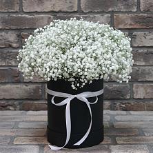 Цветочная композиция из Гипсофила в шляпной коробке в Каратузском